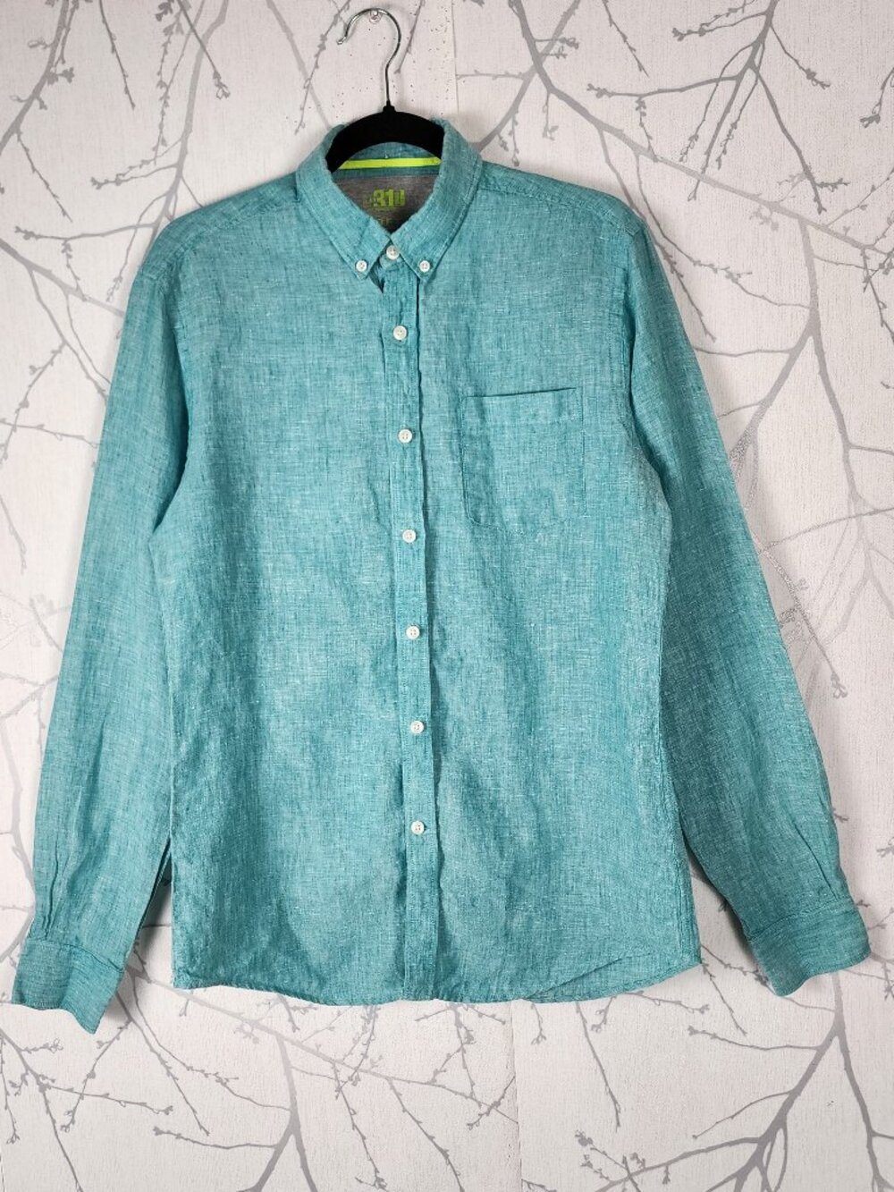 Le 31 Teal Green 100% Linen Button Down Shirt
